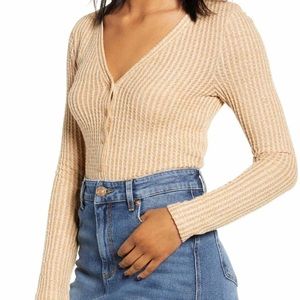 BP Button Front Long Sleeve Crop Waffle Knit XL